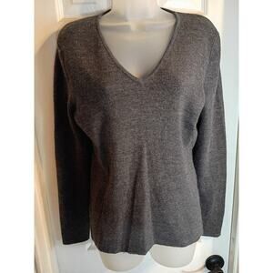 Tweeds 100% Italian Merino Wool Pullover Sweater V Neck Gray Sz L Preppy Classic